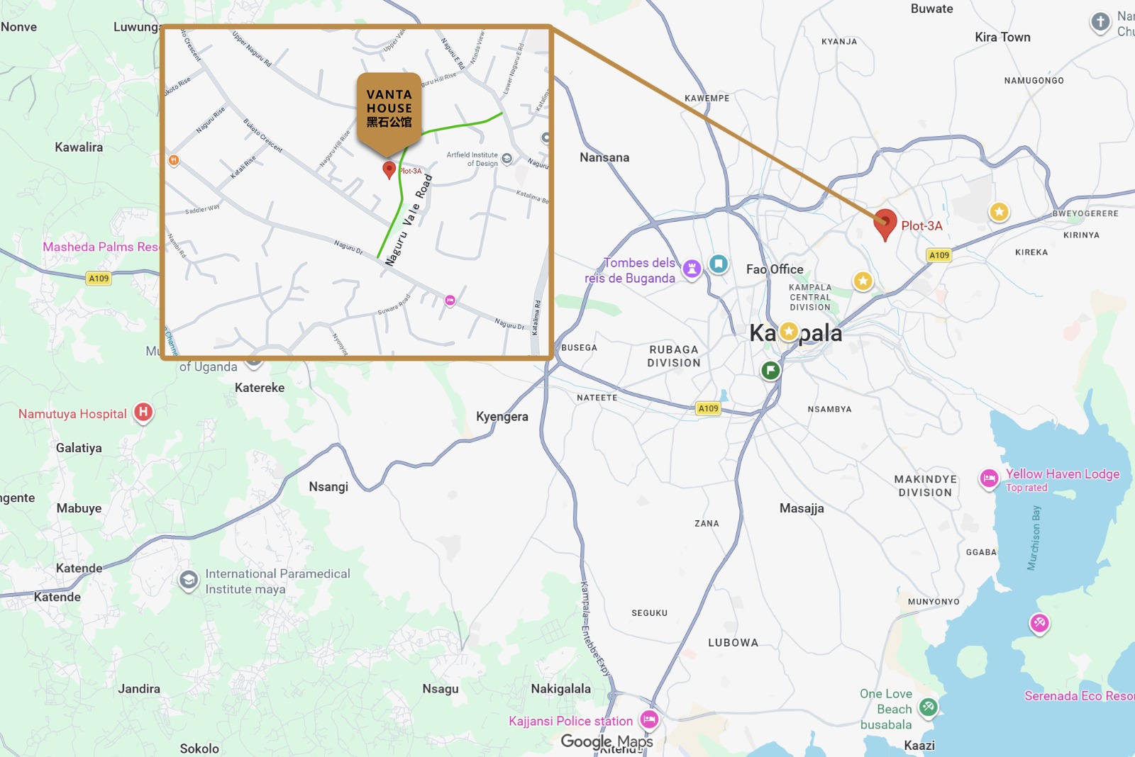 Map showing Vanta House location in Naguru, Kampala